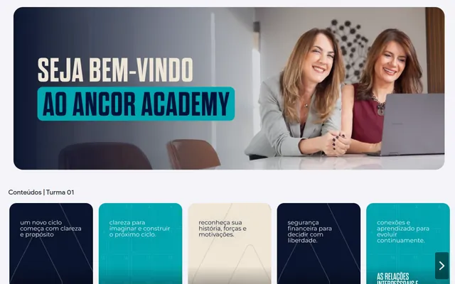 Print da área de membros da Ancor Academy.